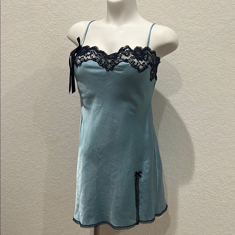 Victoria's Secret Angels Y2K Blue and Black Lace Slip